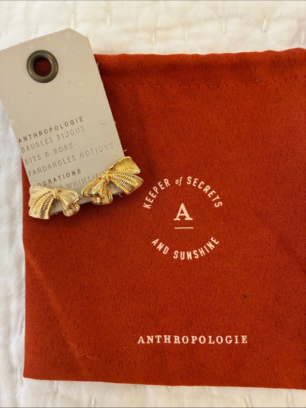 NEW Anthropologie Gold Bow post earrings